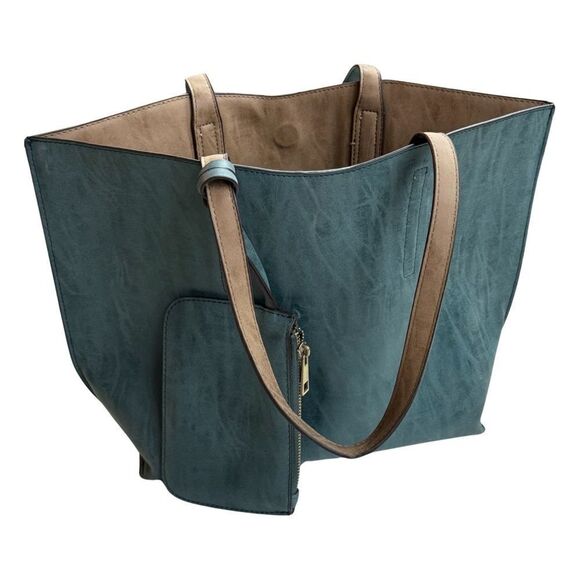 Faux Leather Unconstructed Large Open Top Tote/Top Handle Shoulder Bag for Women - Picture 5 of 8